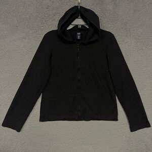 VTG Gap Hoodie Women's Size L Black Blank 100% Cotton Full Zip Sweatshirt Jacket